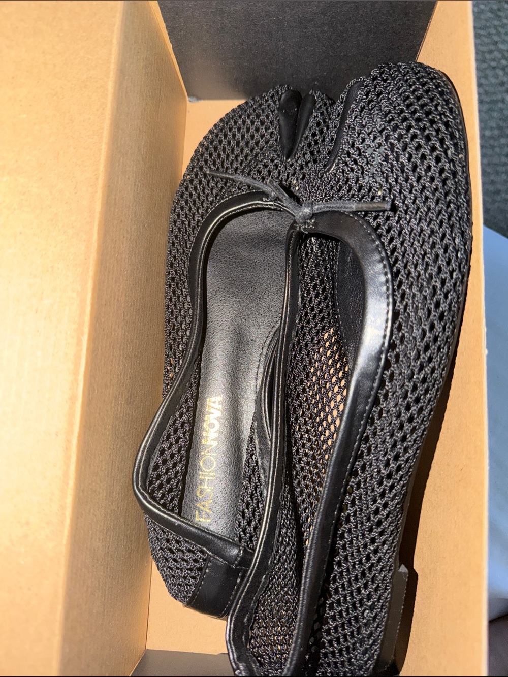 Fashion Nova Black Knit Ballet Flats with Bow